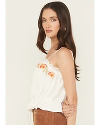 Miss Me Women's Floral Embroidered Cropped Tank Top