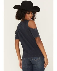 Shyanne Women's All American Rodeo Cold Shoulder Short Sleeve Graphic Tee