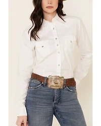 Wrangler Women's Solid Long Sleeve Rhinestone Snap Western Shirt