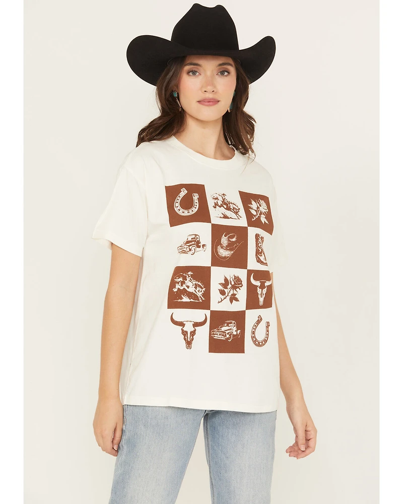 Shyanne Women's Western Checkerboard Short Sleeve Graphic Tee