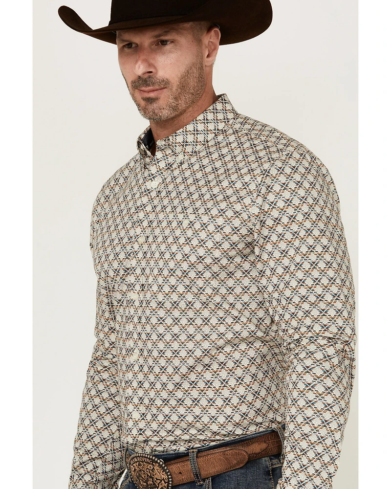 RANK 45® Men's Libreville Geo Print Long Sleeve Button-Down Performance Stretch Western Shirt