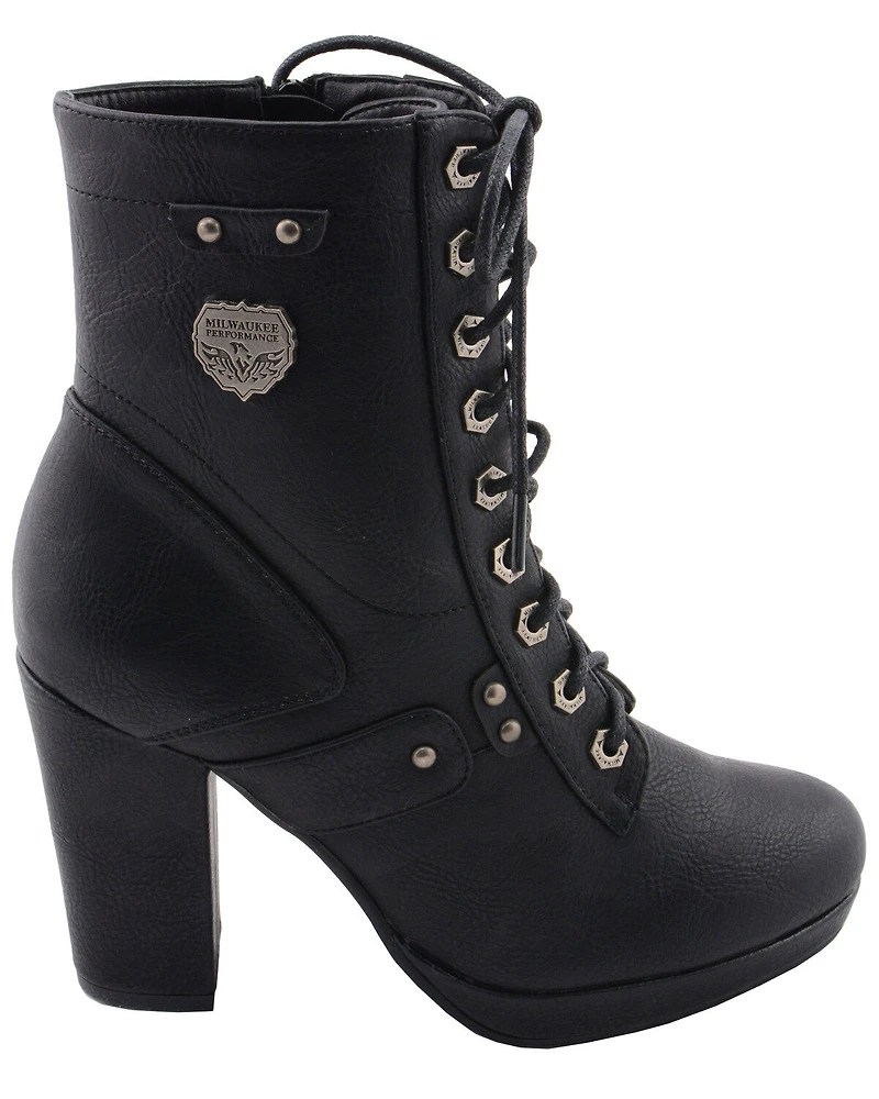 Milwaukee Leather Women's Lace Toe Platform Boots - Round
