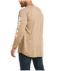 Ariat Men's Khaki Rebar Heat Fighter Long Sleeve Work Pocket T-Shirt - Big