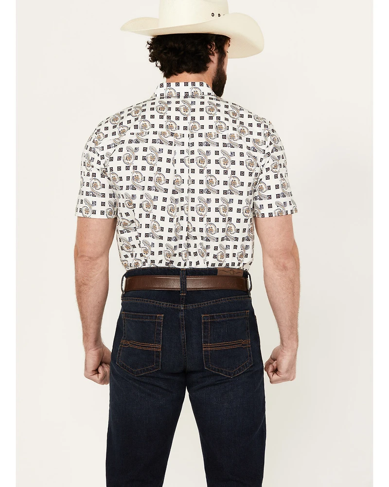 Cody James Men's Geo Paisley Print Short Sleeve Button-Down Stretch Western Shirt