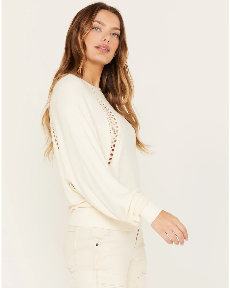 Shyanne Women's Dolman Sleeve with Crochet Lace Shirt