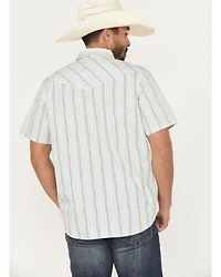 Moonshine Spirit Men's Hula Girl Floral Striped Print Short Sleeve Snap Western Shirt