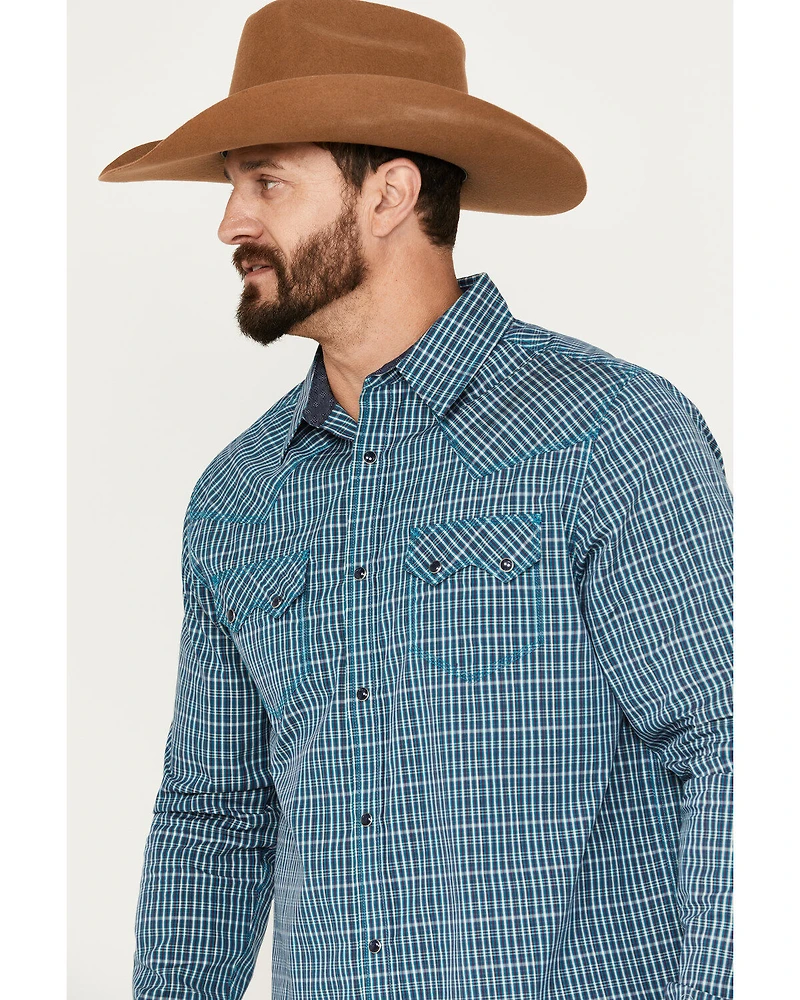 Moonshine Spirit Men's Free Bird Plaid Print Long Sleeve Western Snap Shirt