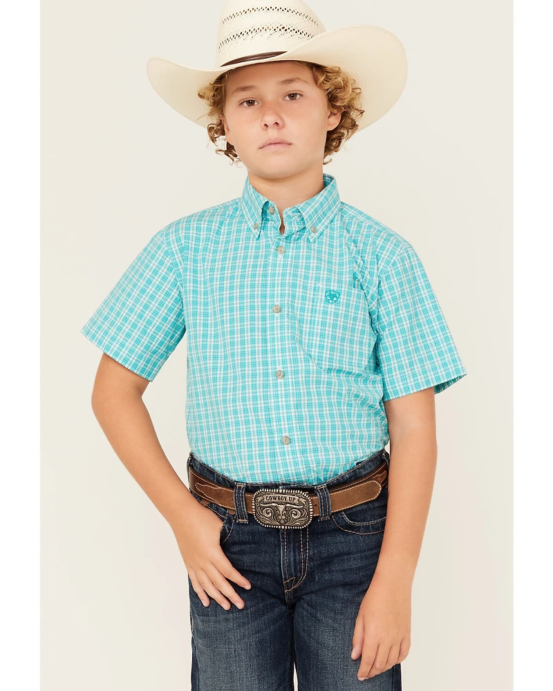 Ariat Boys' Pro Jensen Plaid Print Short Sleeve Button-Down Western Shirt