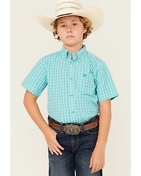Ariat Boys' Pro Jensen Plaid Print Short Sleeve Button-Down Western Shirt
