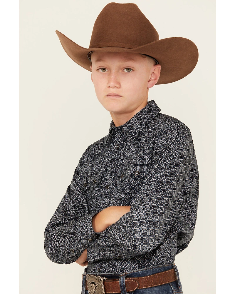 Cody James Boys' Slingshot Medallion Print Long Sleeve Snap Western Shirt