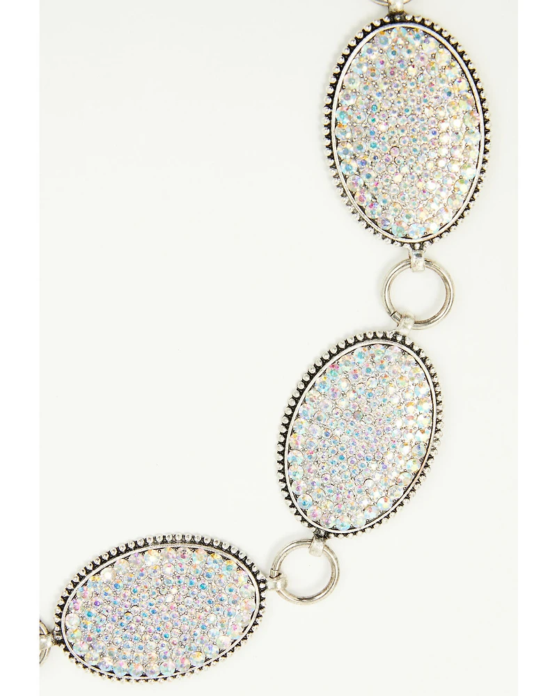 Southern Grace Women's Crystal Oval Concho Chain Belt