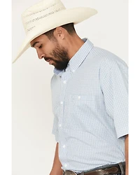 George Strait by Wrangler Men's Plaid Print Short Sleeve Button-Down Stretch Western Shirt