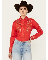 Rockmount Ranchwear Women's Floral Embroidered Long Sleeve Pearl Snap Western Shirt
