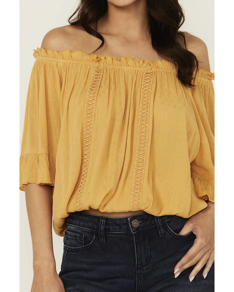 Band Of The Free Women's Solid Short Sleeve Off Shoulder Blouse