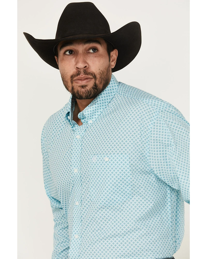 Wrangler Men's Geo Print Long Sleeve Button-Down Stretch Western Shirt