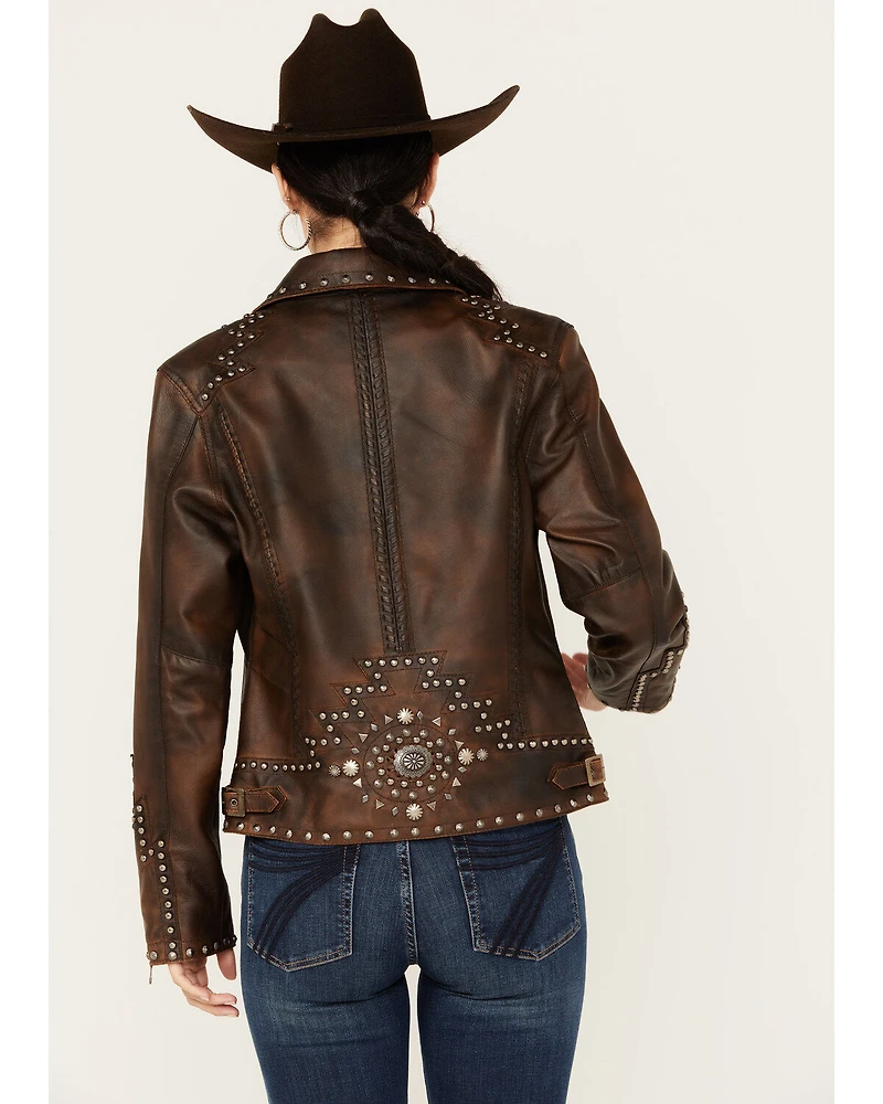 Cripple Creek Women's Concho Back Leather Jacket