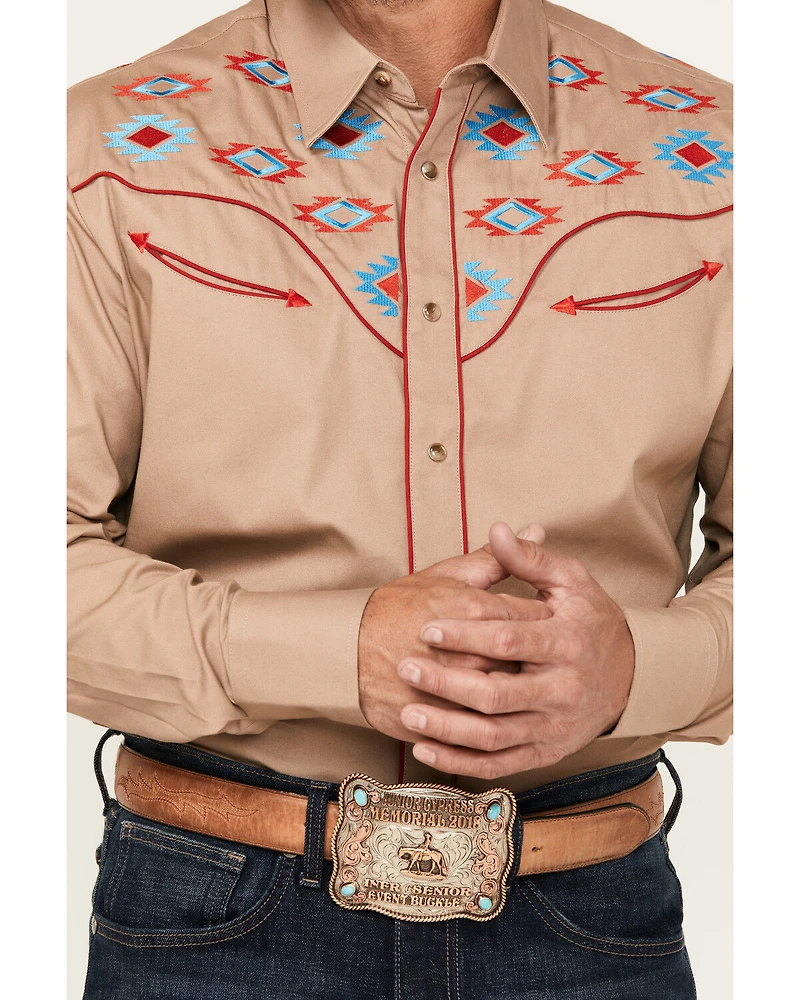 Rodeo Clothing Men's Embroidered Yoke Long Sleeve Snap Western Shirt