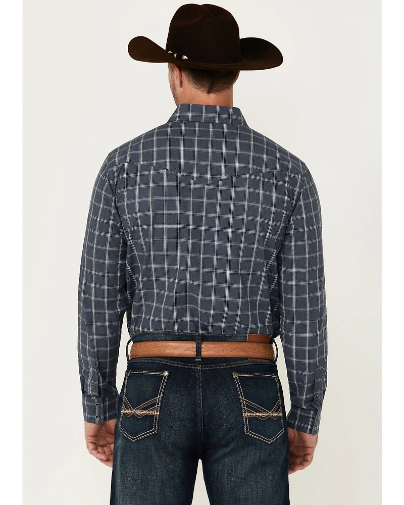 Blue Ranchwear Men's Elk Plaid Print Long Sleeve Snap Western Shirt