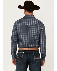 Blue Ranchwear Men's Elk Plaid Print Long Sleeve Snap Western Shirt