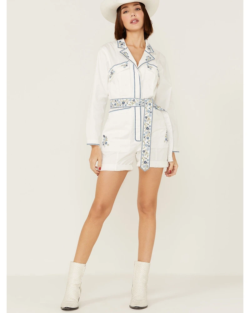 Driftwood Women's Embroidered Floral Shortall Romper