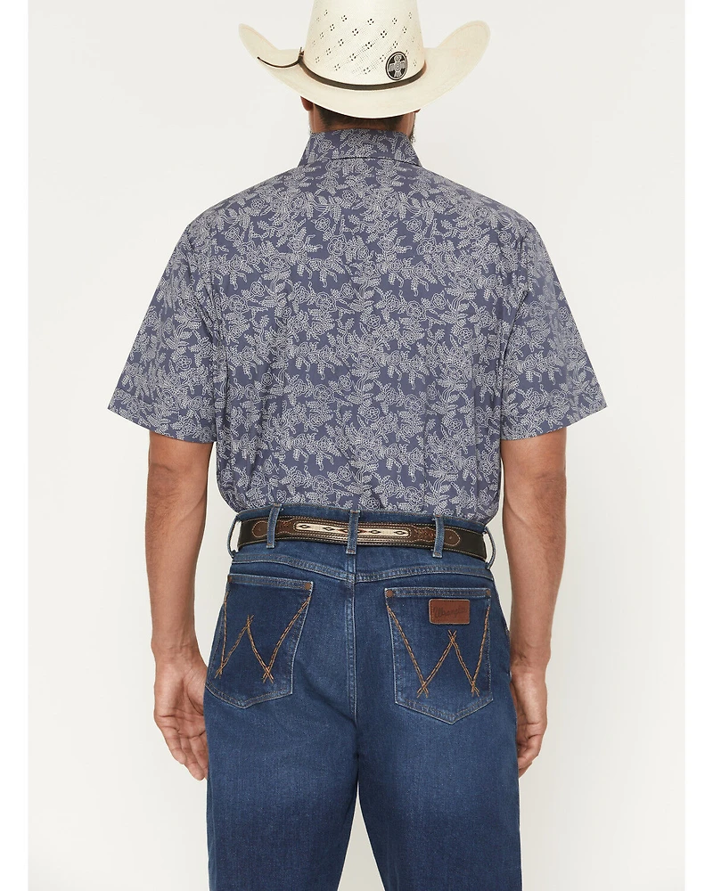 Ely Walker Men's Floral Print Short Sleeve Pearl Snap Western Shirt