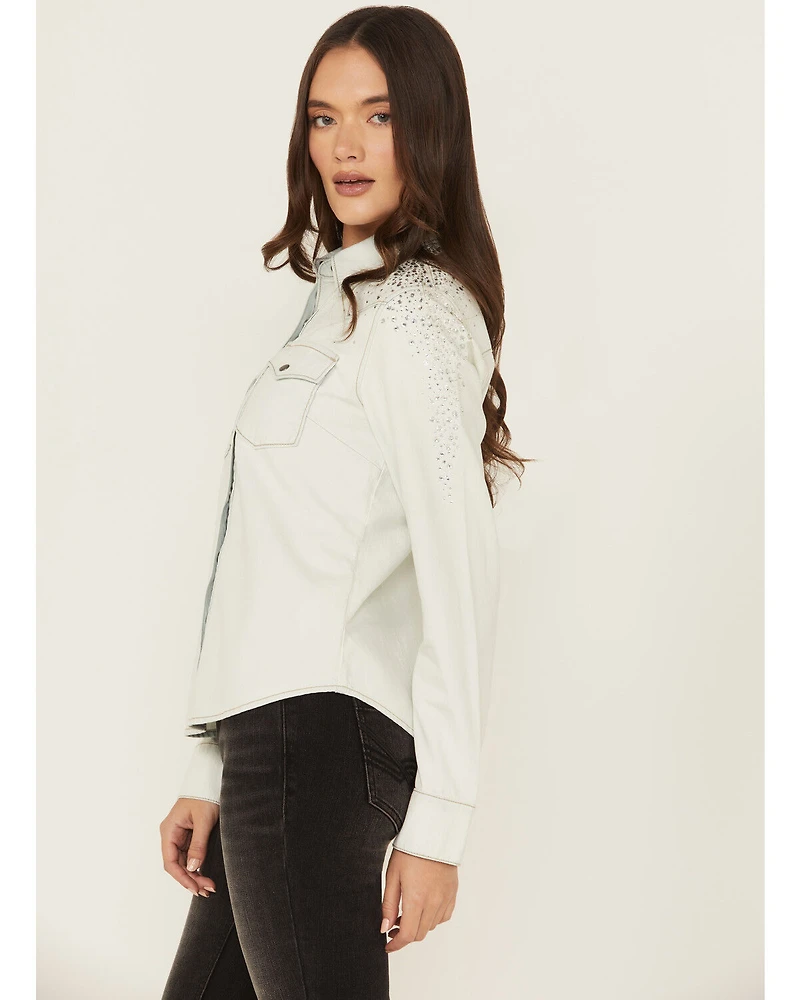 Idyllwind Women's Embellished Light Wash Long Sleeve Snap Denim Shirt