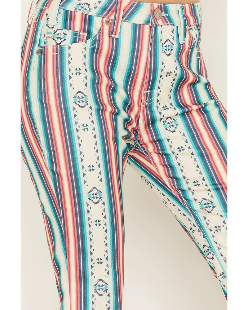 Hooey by Rock & Roll Denim Women's High Rise Striped Flare Jeans