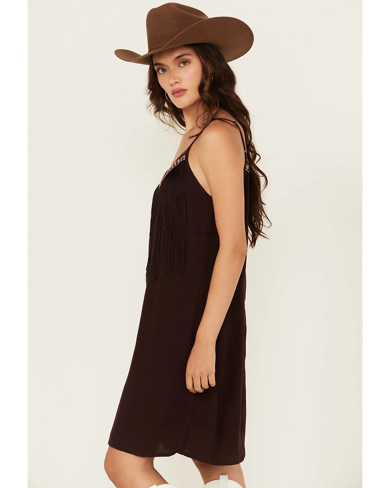 Shyanne Women's Embroidered Fringe Sleeveless Mini Dress