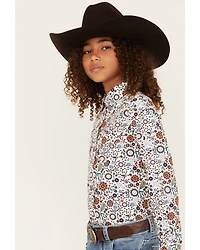 Shyanne Girls' Ditsy Floral Print Long Sleeve Western Pearl Snap Shirt