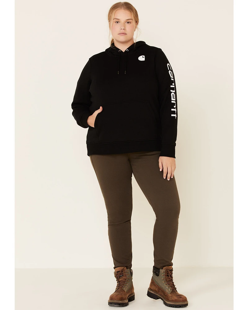 Carhartt Women's Black Clarksburg Sleeve Logo Hooded Sweatshirt - Plus