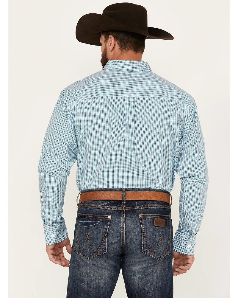 George Strait by Wrangler Men's Plaid Print Long Sleeve Button-Down Western Shirt