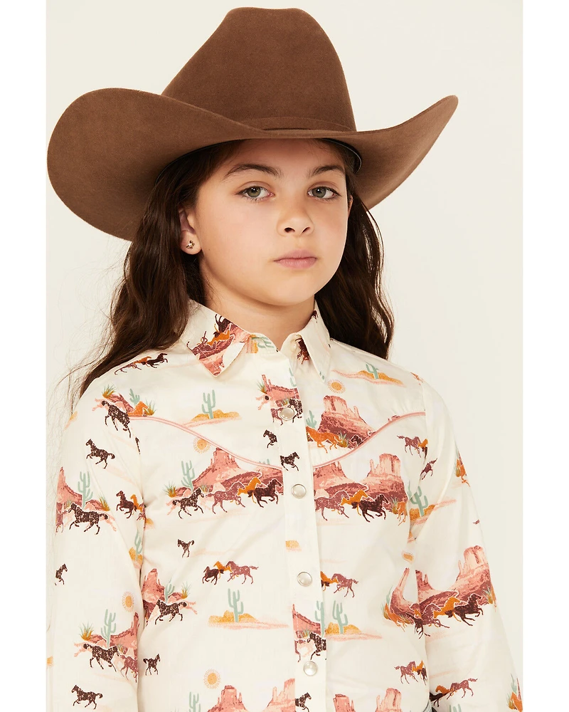 Wrangler Girls' Horse Desert Long Sleeve Pearl Snap Western Shirt
