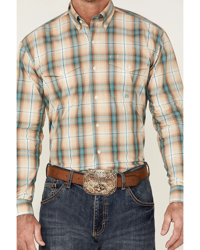 Roper Men's Saddle Large Plaid Print Long Sleeve Button Down Western Shirt