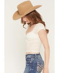 Wild Moss Women's Sheer Lace Short Sleeve Top