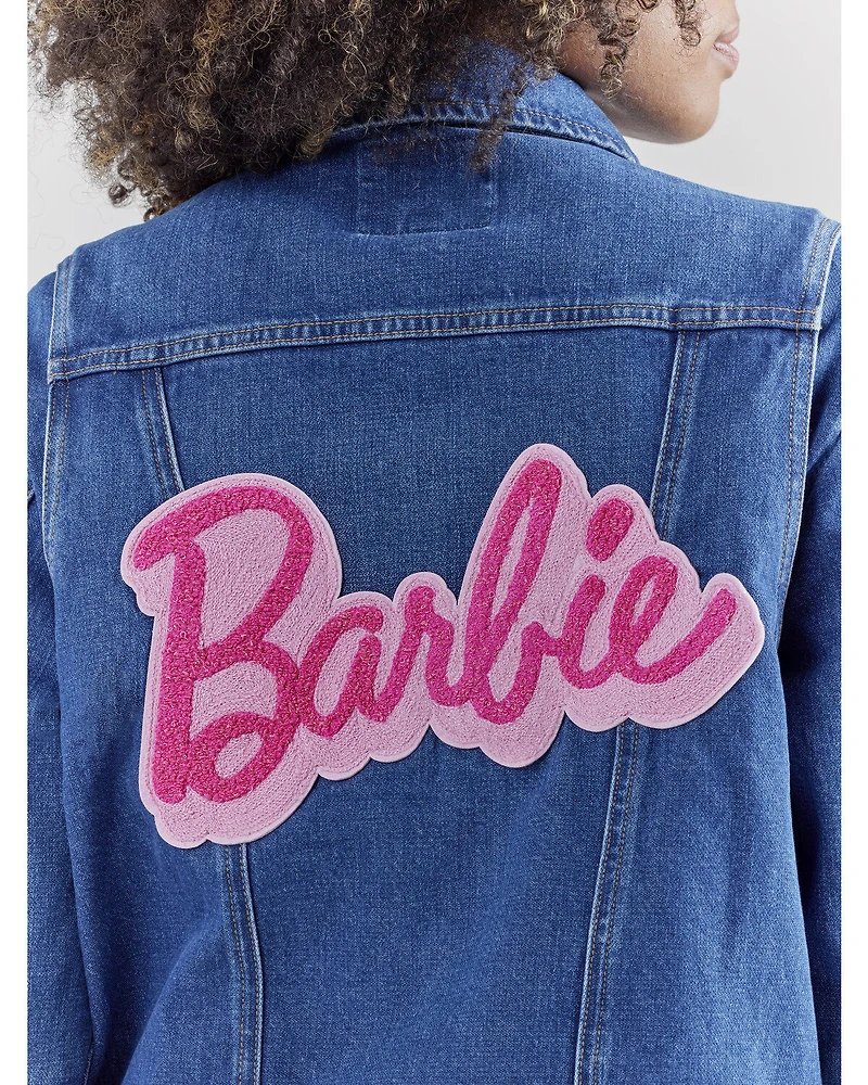 Wrangler® X Barbie™ Women's Dark Wash Logo Zip Front Denim Jacket