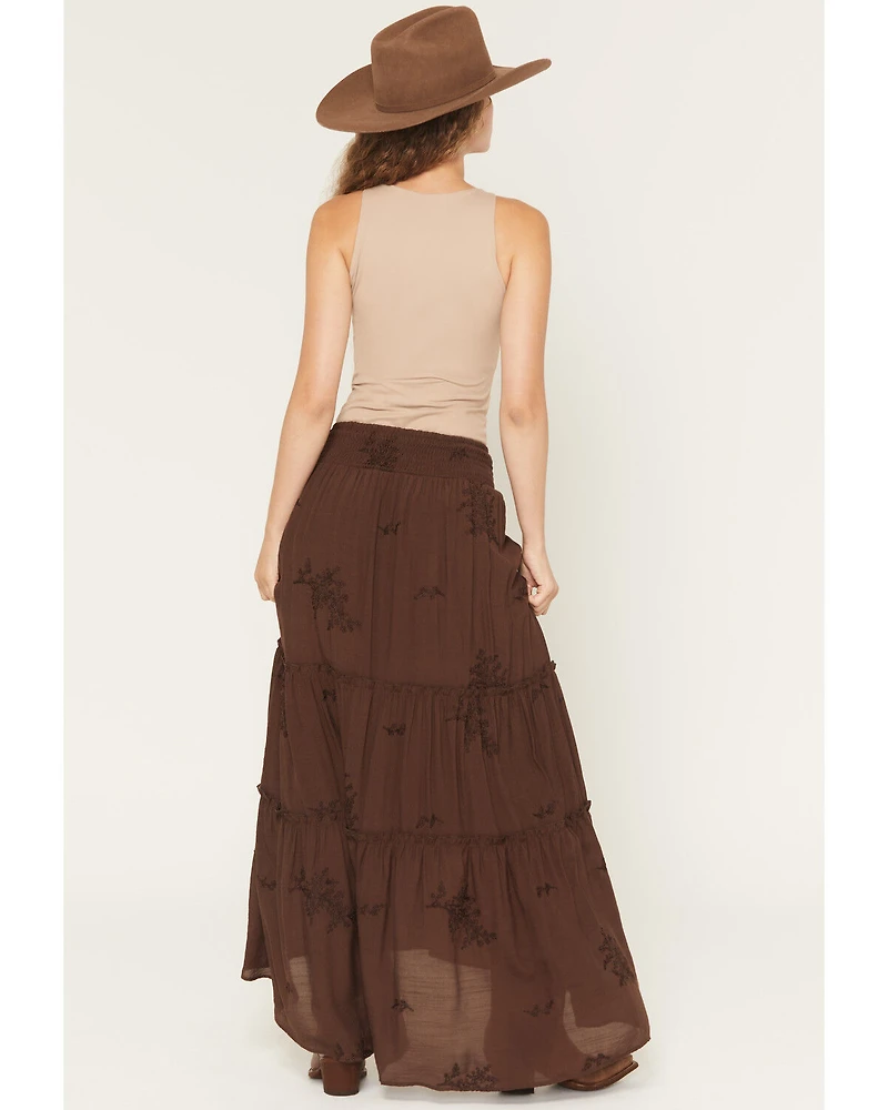 Wild Moss Women's Embroidered Ruffle Midi Skirt