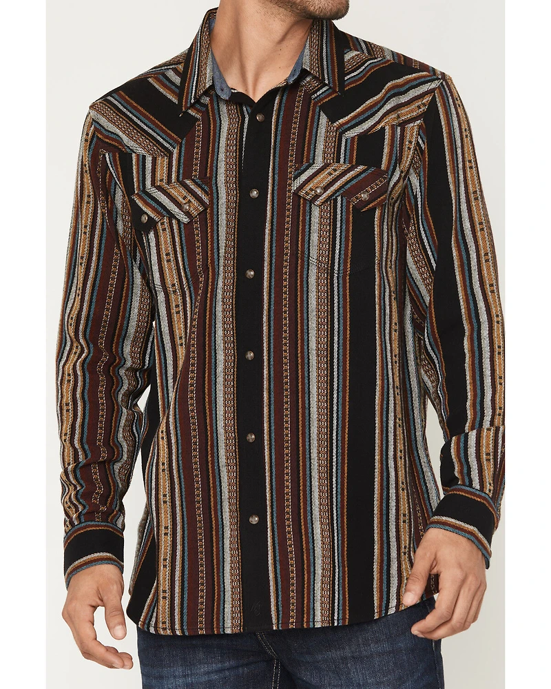 Moonshine Spirit Men's Reverend Striped Print Long Sleeve Snap Flannel Shirt