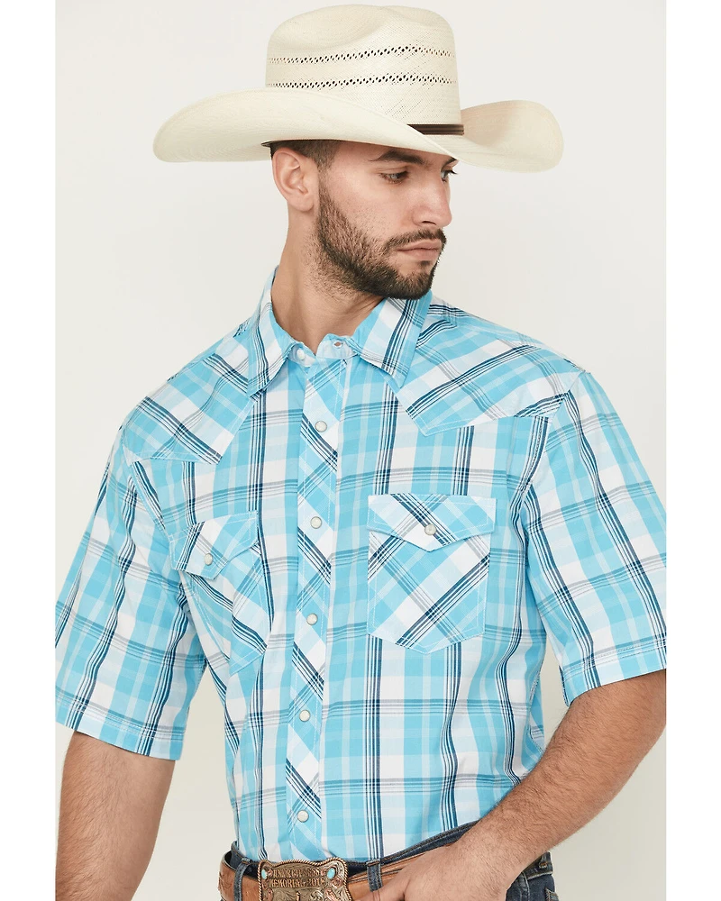 Wrangler Men's 20X Plaid Print Short Sleeve Snap Stretch Western Shirt