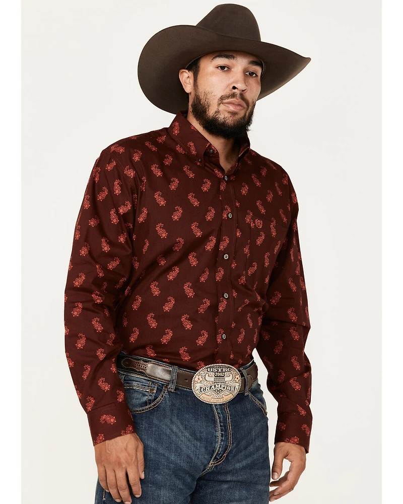 Panhandle Men's Select Paisley Pinstripe Long Sleeve Button-Down Western Shirt
