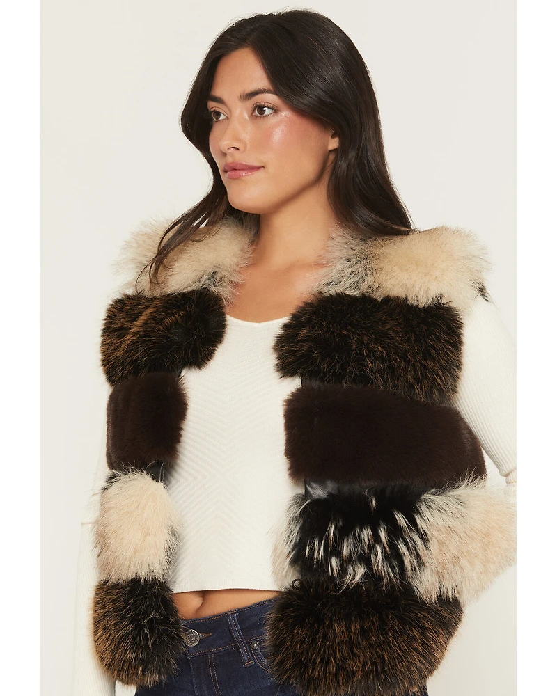 Azalea Wang Women's Faux Fur Striped Vest