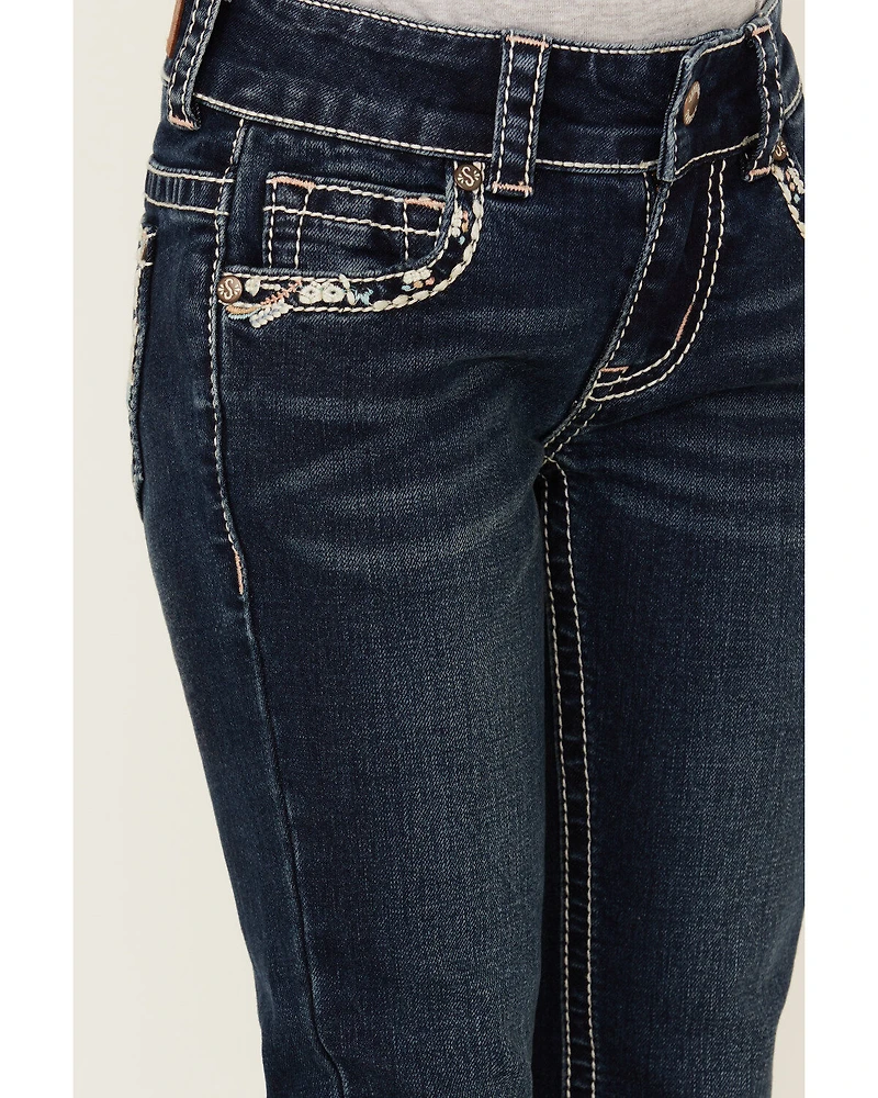 Shyanne Little Girls' Southwestern Floral Border Pocket Stretch Bootcut Denim Jeans