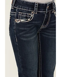 Shyanne Little Girls' Southwestern Floral Border Pocket Stretch Bootcut Denim Jeans