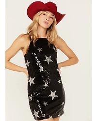 Rock & Roll Denim Women's Sleeveless Star Sequins Mini Dress