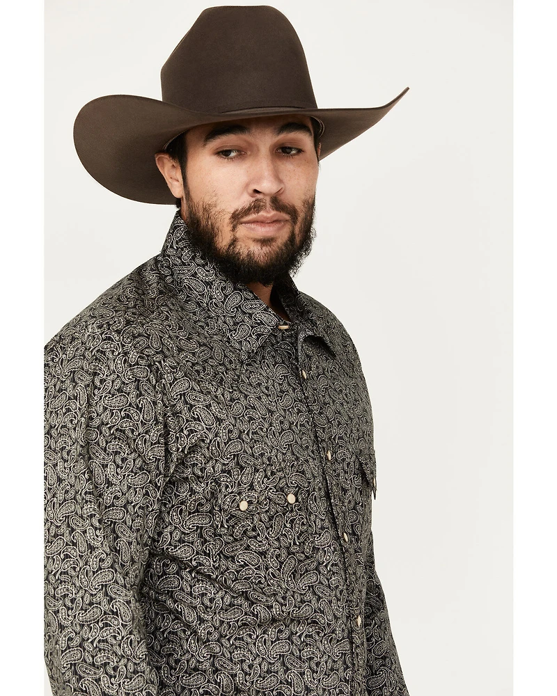 Rock & Roll Denim Men's Paisley Pinstripe Print Long Sleeve Snap Stretch Western Shirt