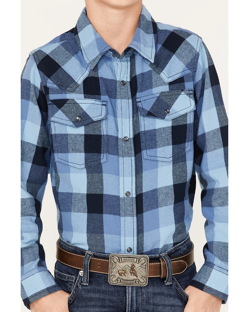 Cody James Boys' Plaid Print Long Sleeve Snap Western Flannel Shirt