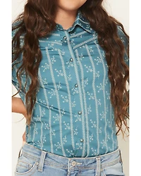 Shyanne Girls' Wallpaper Print Long Sleeve Snap Stretch Western Shirt
