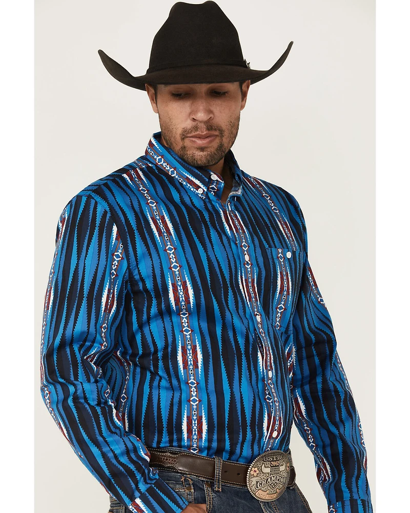 RANK 45® Men's Wooden Southwestern Striped Print Long Sleeve Button-Down Stretch Western Shirt