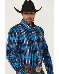 RANK 45® Men's Wooden Southwestern Striped Print Long Sleeve Button-Down Stretch Western Shirt
