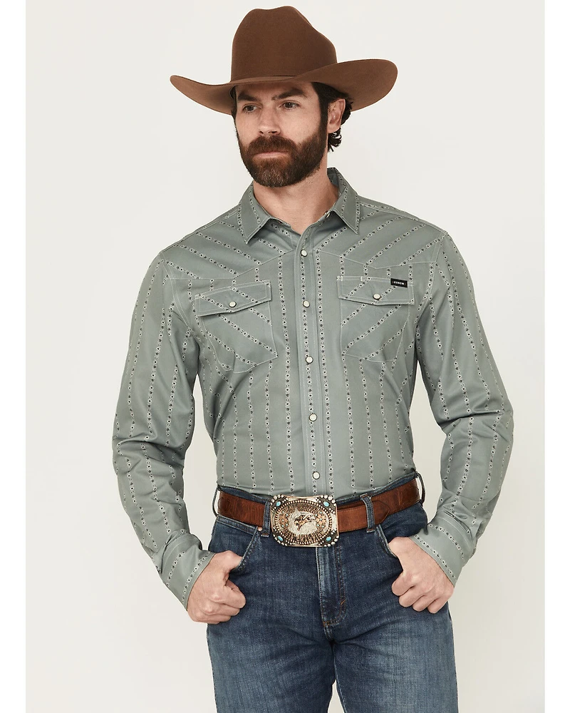 Cinch Men's Floral Striped Long Sleeve Snap Performance Western Shirt