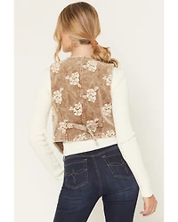 Mystree Women's Corduroy Floral Embroidered Vest